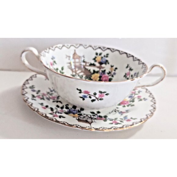Aynsley England  Pagoda Pattern by John Aynsley Double HANDLE Soup Sets (2) - Picture 11 of 16
